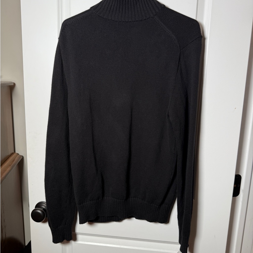 Polo Ralph Lauren Qtr Zip Sweater M Black Cotton Mock Neck Pullover Purple Pony - Picture 3 of 6